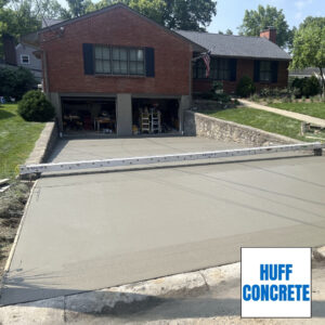 New concrete driveway installation on Shewango Way in Madeira Ohio by Huff Concrete